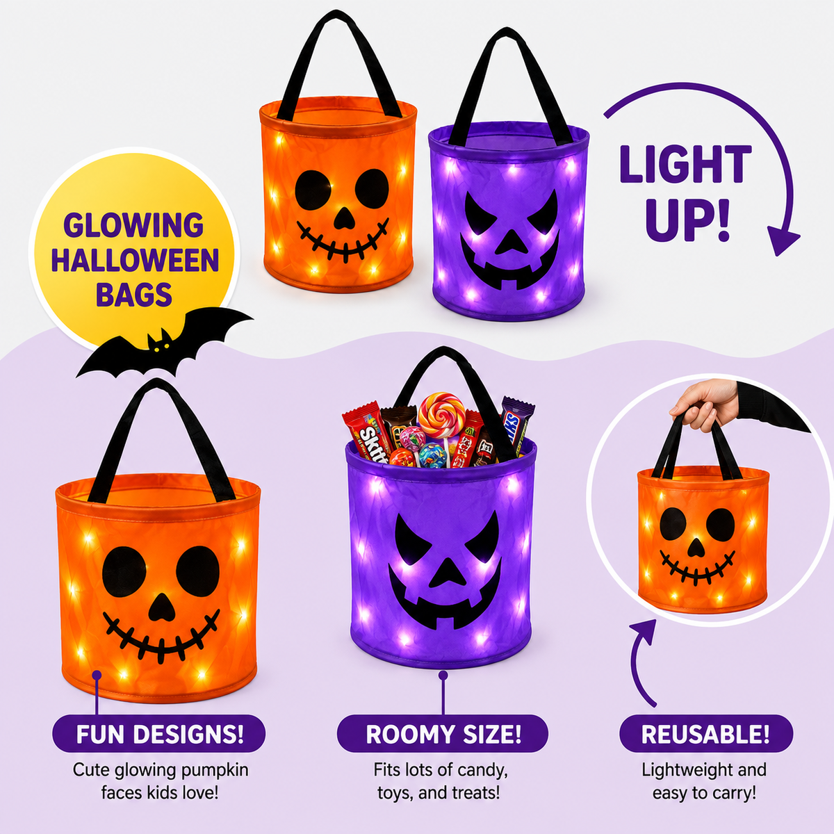 BooLume™ Light-Up Trick-or-Treat Bags